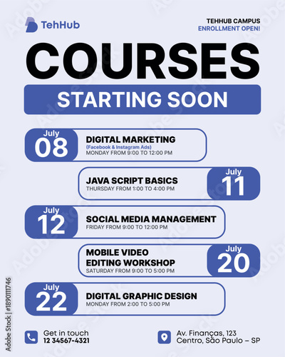 Upcoming Courses Poster – Social Media Education Template