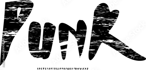 PUNK Rough Grunge Display Font Alphabet – Raw Handwritten Typeface with Distressed Texture for Punk Music Branding, Streetwear Logos,  and Rebellious Creative Typography