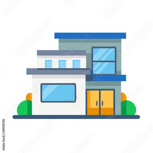 Stylized two-story house illustration with modern design elements and simplistic style on black