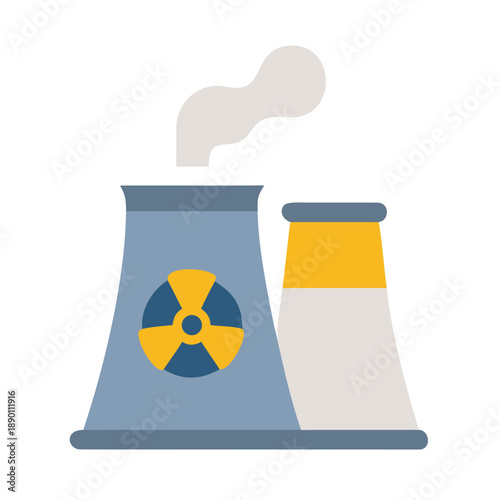 Foto Stylized nuclear power plant icon with smoke on a black background