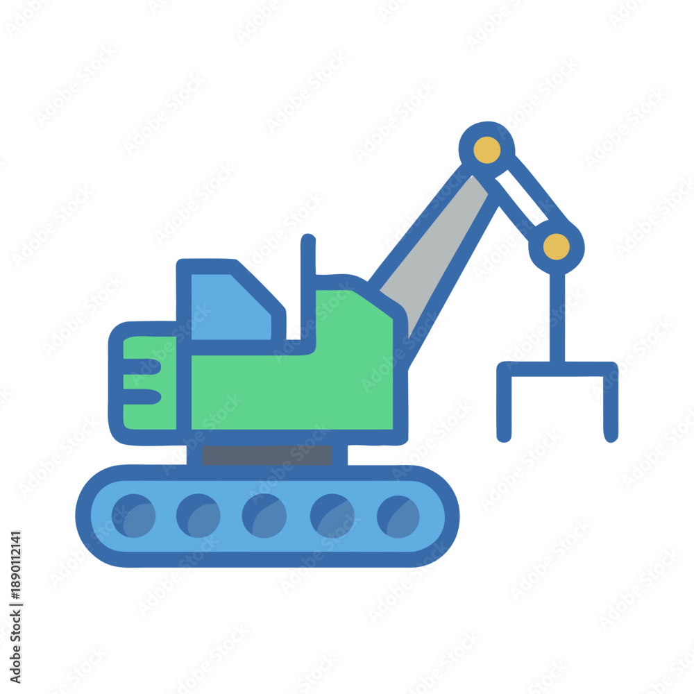 Obraz premium Stylized icon illustration of an excavator with blue and green color palette