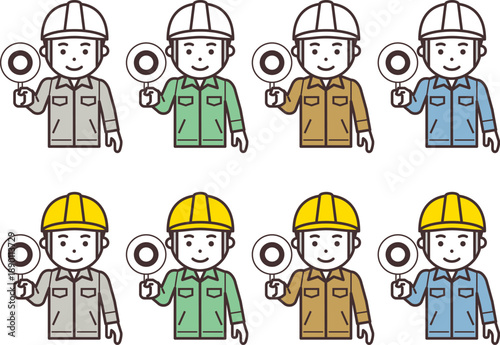 正解の札を上げるヘルメットと作業服を着用した男性のアイコン