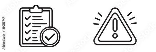 checklist with check mark and warning sign, safety measures, danger alert, attention warning, error symbol