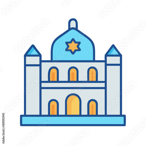 Minimalist flat vector icon of a synagogue with the Star of David