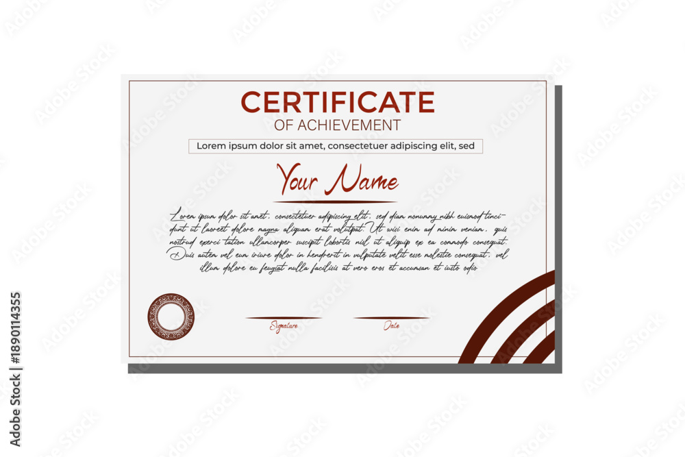 Fototapeta premium Certificate of Achievement Template with Elegant Minimal Design