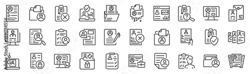 Set of 30 outline icons related to personal data. Linear icon collection. Editable stroke. Vector illustration