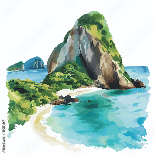 Fernando de Noronha Islands. Fernando de Noronha Islands hand drawn watercolor illustration