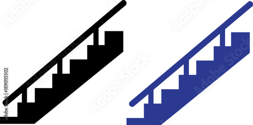 Staircase Climbing Upwards in Black and Blue on White Background