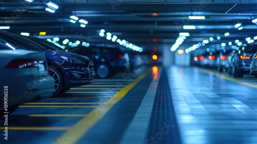 Cars parked in a modern parking garage