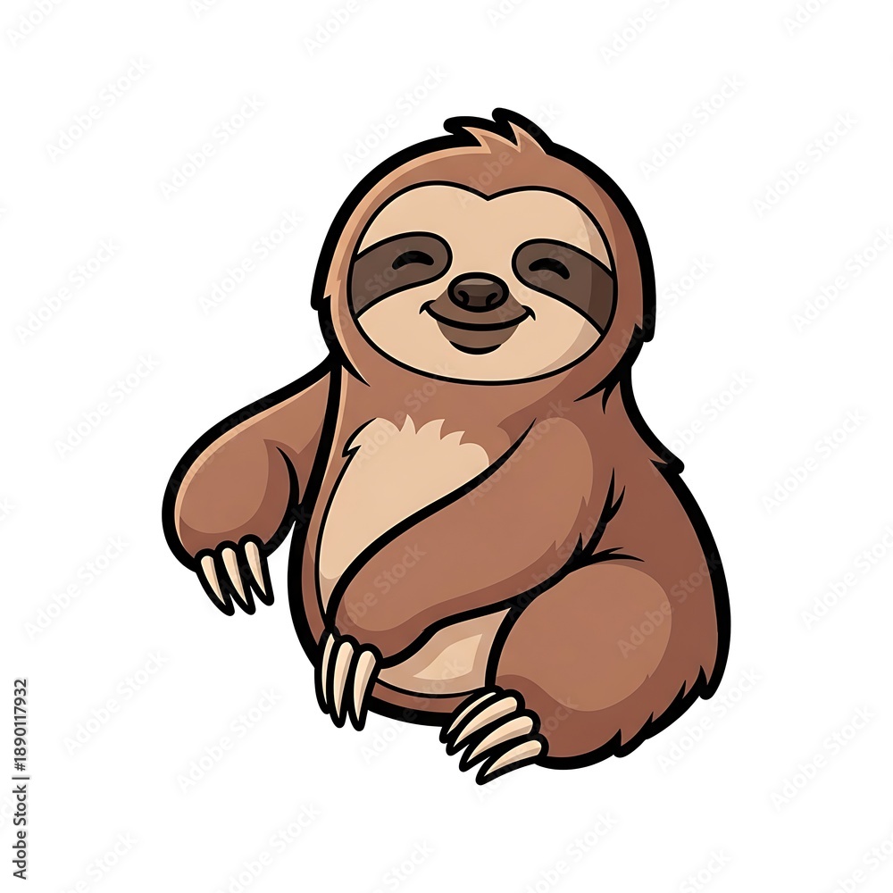 Obraz premium Cartoon Sloth Character with Claws Illustration.