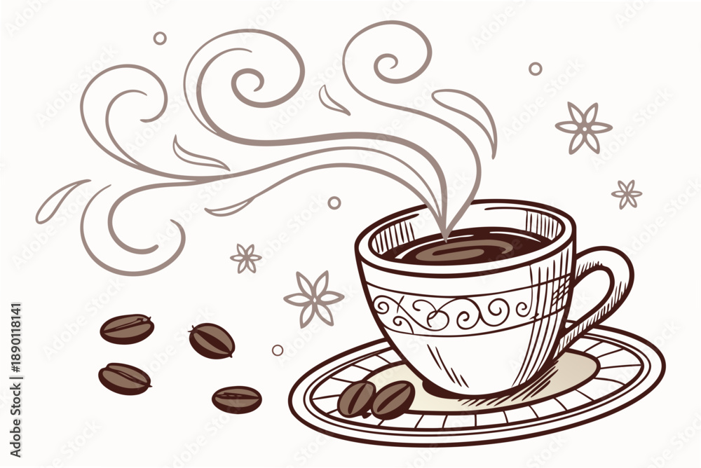 Obraz premium Hot Coffee Winter Illustration Flat Vector White (1)