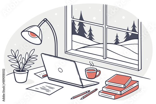Winter Productivity Home Office Illustration Clea