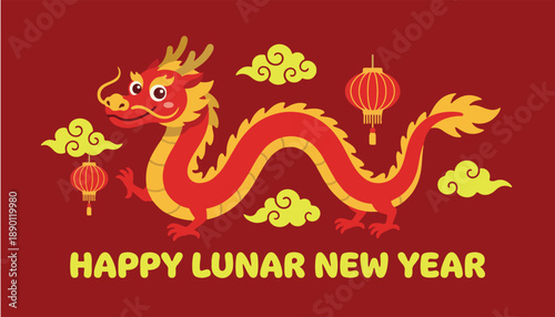 Chinese New Year Celebration Dragon Flat Vector Illustration - Lunar New Year Festival