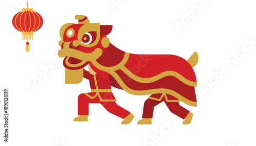 Vibrant Lunar New Year Festival with Traditional Lion Dance and Lantern