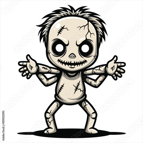 Multi Armed Creepy Undead Baby Doll With Stitched Skin And Blank Eyes