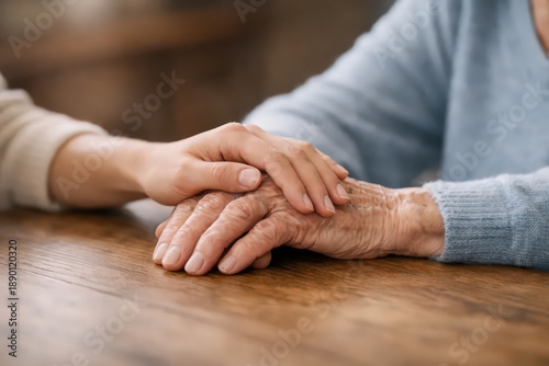 Doctor or Mental health and elderly care concept.Close up hands of doctor or caregiver hands elderly home care or hospital.Arthritis person's hand in 