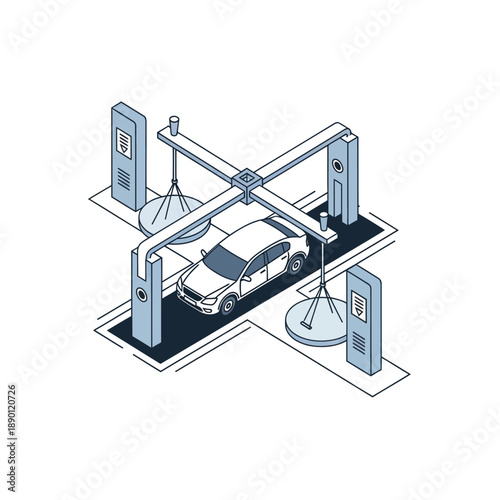 Car Wash Machine Illustration with Vehicle Inside.