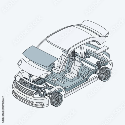Detailed Cutaway Illustration of Modern Car.