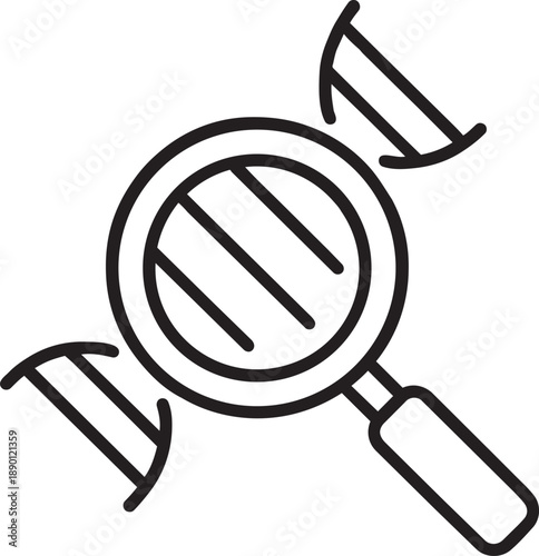 Exploring genetic codes with magnifier line icon for scientific discovery vector illustration