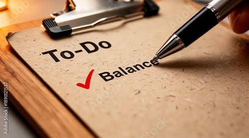 Checklist with pen and clipboard emphasizing balance on to-do list