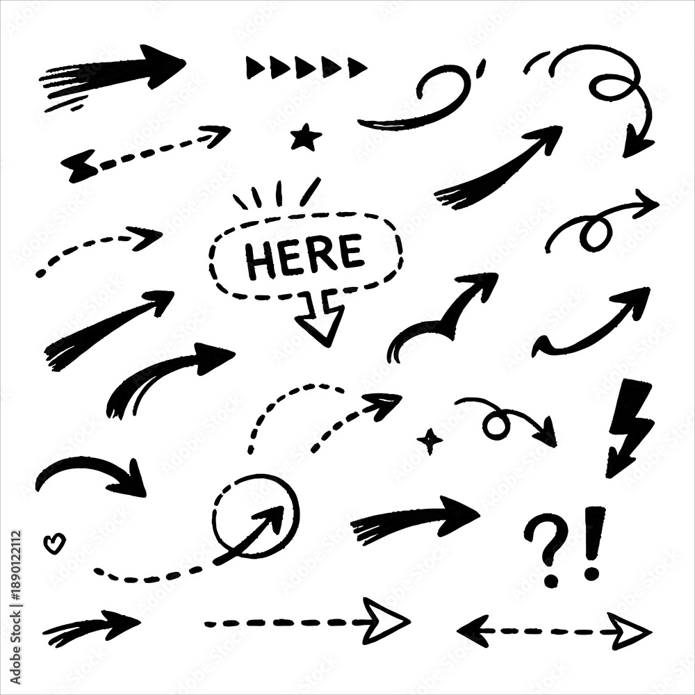 Obraz premium Creative Hand-Drawn Arrow Collection Expressive Doodle Icons for Design and Directional Concepts