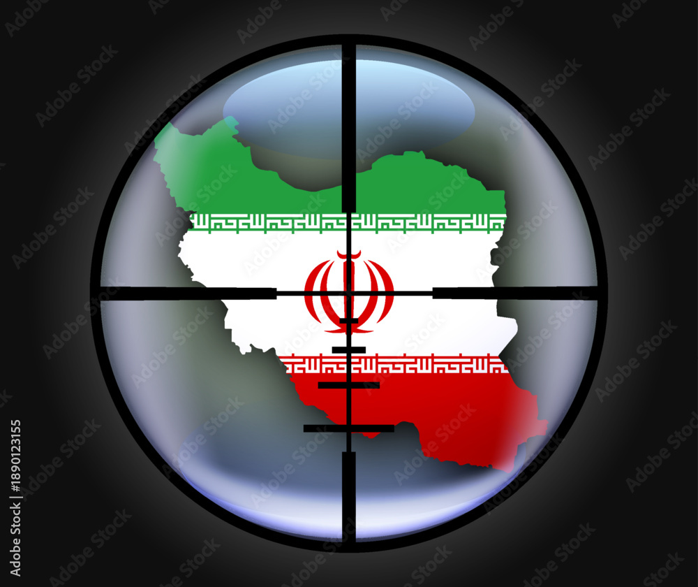 Fototapeta premium Vector map of Islamic Republic of Iran in colors of national flag. Black military optical aim. Light highlights. Iranian