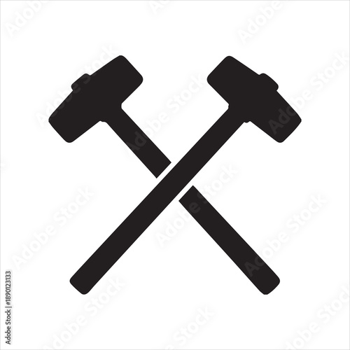 Two hammers crossed, one claw hammer and one sledge hammer in silhouette