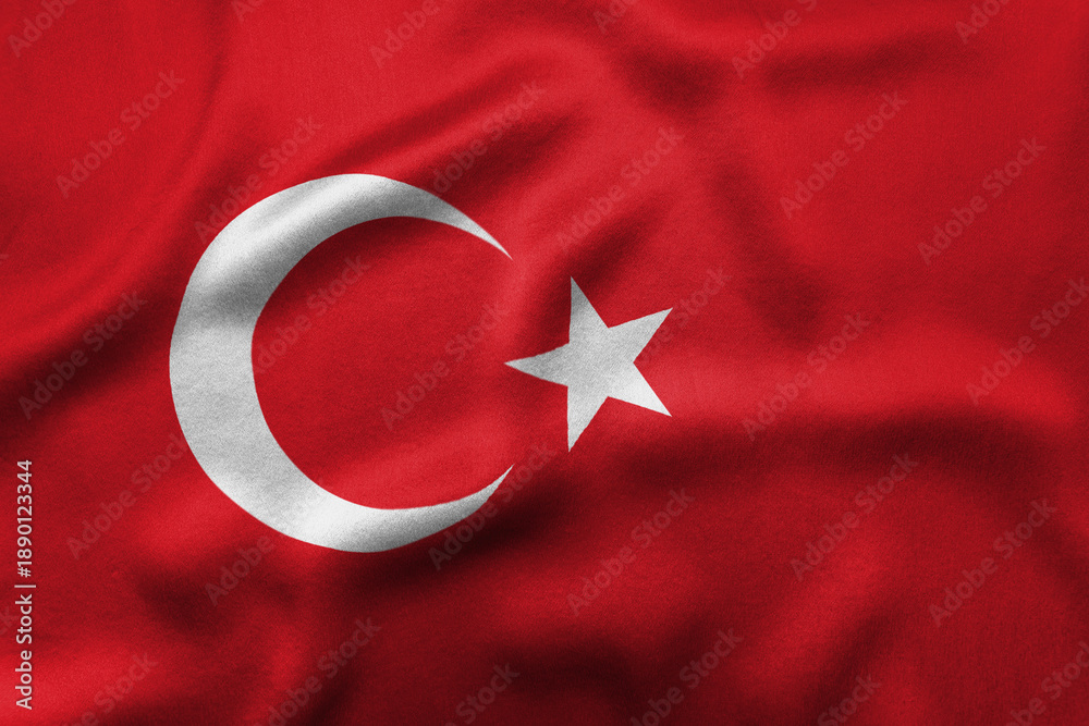 Obraz premium Turkey flag with white star and crescent on red
