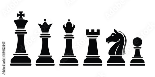 Collection of Classic Chess Piece Silhouettes for Strategy and Gaming.