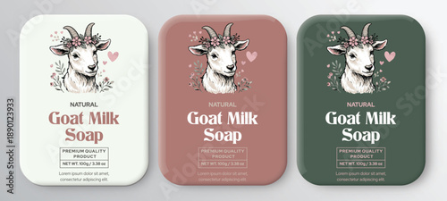 Goat milk soap label design, creative handmade soap labels set design with pastel colours, Natural soap packaging design box editable product label file with mockup design