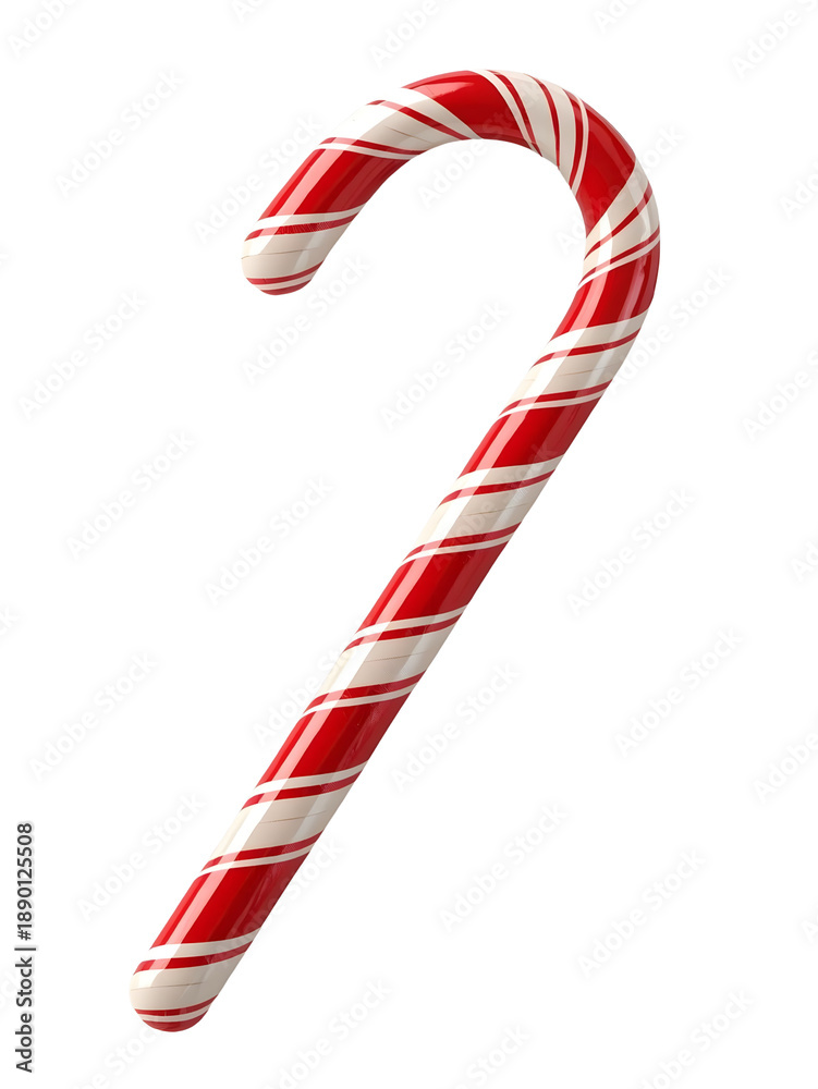 Obraz premium A festive Christmas peppermint candy cane with red and white stripes is a sweet holiday treat and sugar stick ornament isolated an iconic xmas celebration symbol