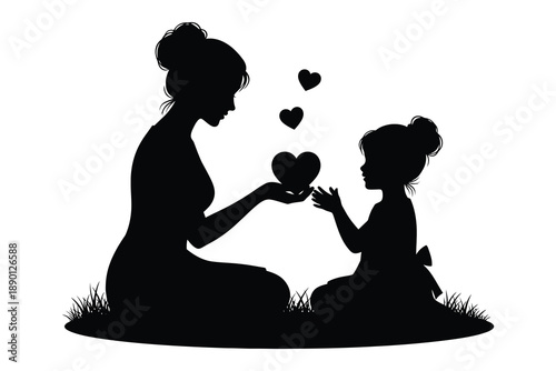 Mother and child sharing a heart symbol in a loving gesture isolated on white background