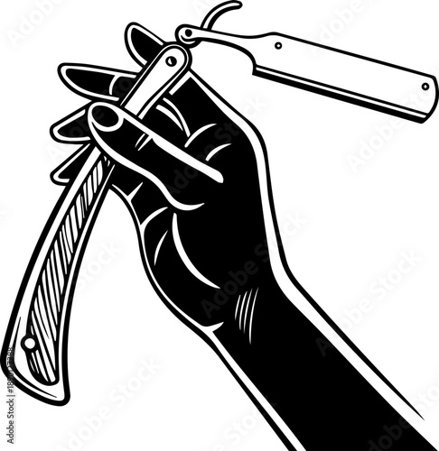 Straight Razor Barber Tool Black and White Vector Illustration