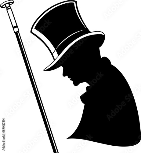 Victorian Gentleman with Top Hat and Cane Silhouette Vector