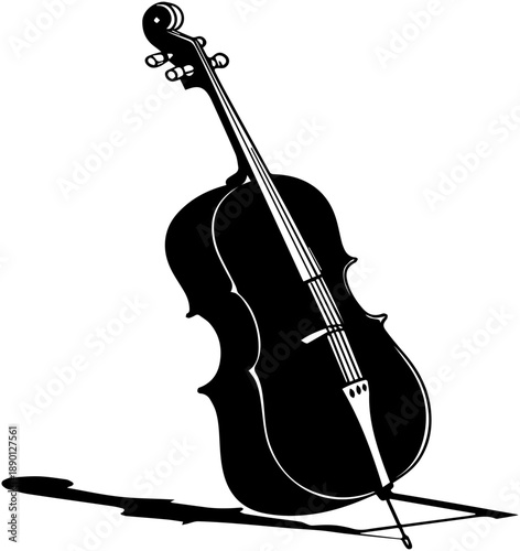 Cello Musical Instrument Silhouette Black and White Vector