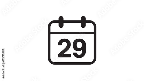 Calendar Icon with Number 29 in Simple Flat Design on White Background for Date Indication