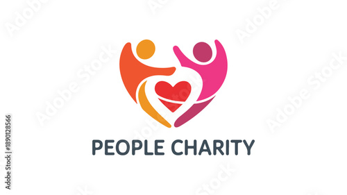 Abstract human figures forming heart shape, symbolizing community care and charity in a modern minimalist design with warm gradients