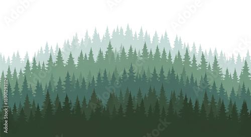 A serene forest landscape with trees fading into the distance, viewed from a high vantage point, showcasing nature's tranquility and beauty in a simple illustration style