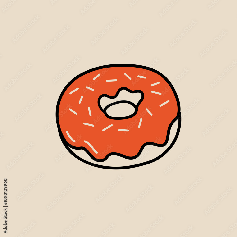 Obraz premium Glazed Donut Illustration, Cute Minimal Hand Drawn Flat Vector Style