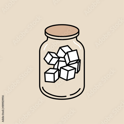 Sugar Jar With Cubes, Cozy Minimal Hand Drawn Flat Vector