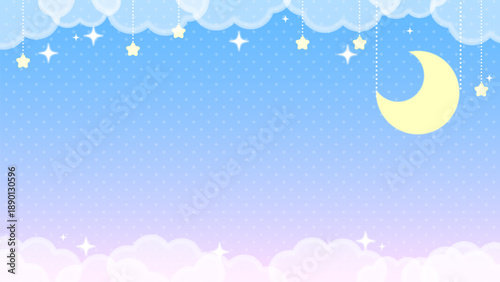ゆめかわいいパステル背景　星と月と雲のキラキラ空間
