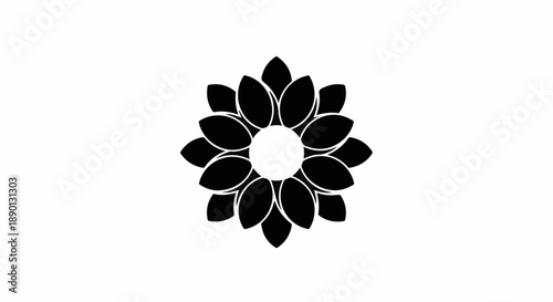 Elegant black flower silhouette with radiating petals on a clean white background