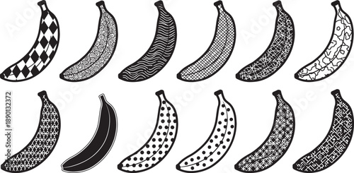 Patterned Banana Silhouette Collection With Abstract Geometric and Textured Designs for Modern Food Branding