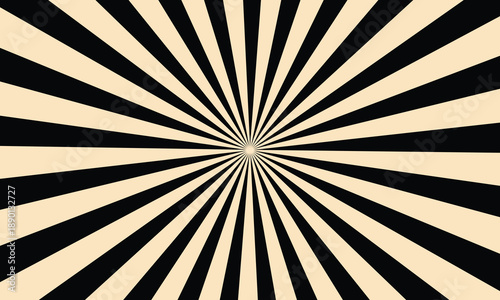 High-contrast abstract radial background with black and beige rays bursting from a central point. Dynamic optical illusion style suited for abstract, background, pattern, geometric, and retro visuals.