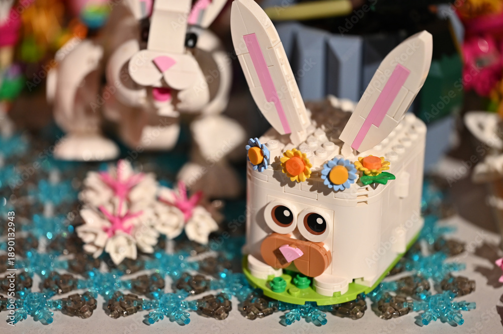 Fototapeta premium Easter bunnies made of Lego