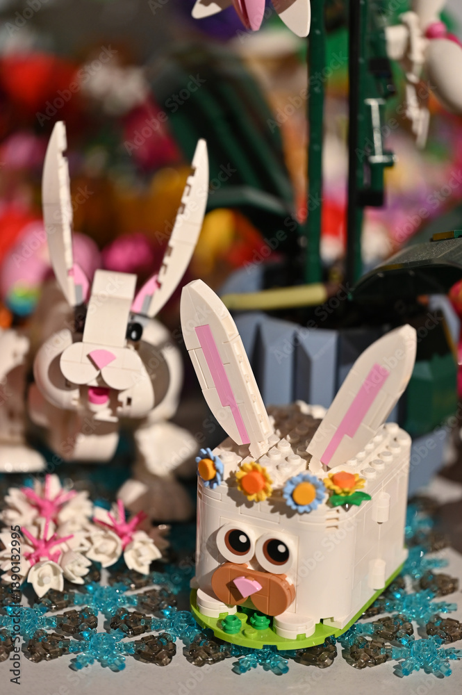 Naklejka premium Easter bunnies made of Lego