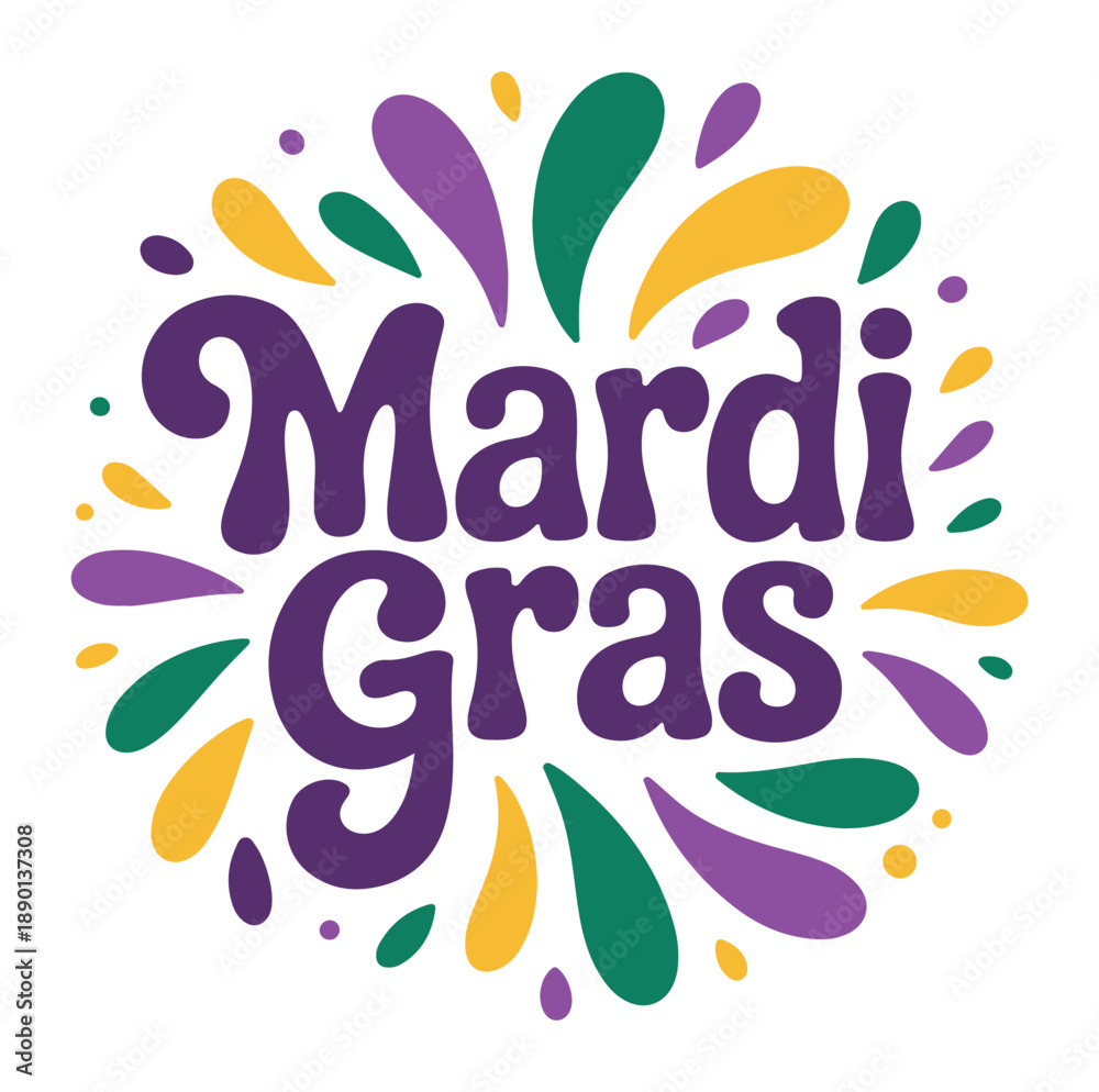 Obraz premium Mardi Gras Celebration Logo with Purple, Green, and Yellow Decorations