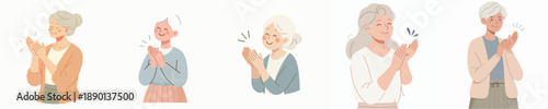 Vector Illustration of a Elderly Woman Clapping Hands