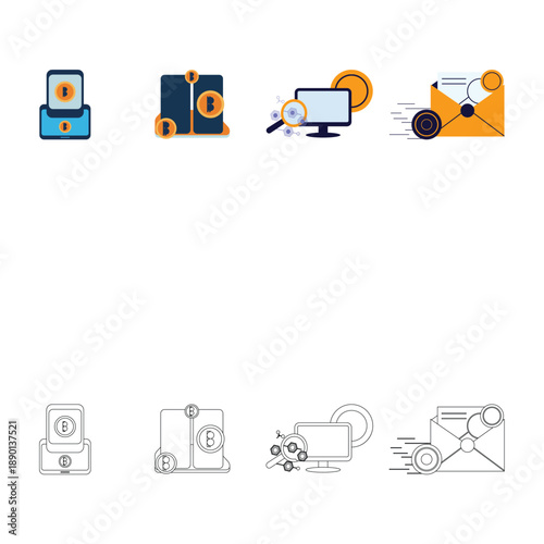 Blockchain Cryptocurrency Bitcoin Fintech Flat Icons