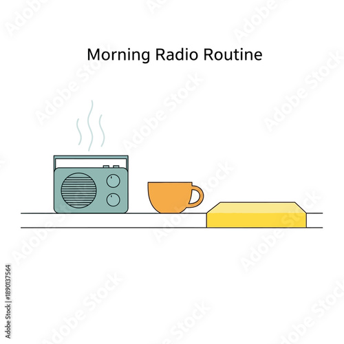 Morning radio routine with a vintage radio and cup of coffee